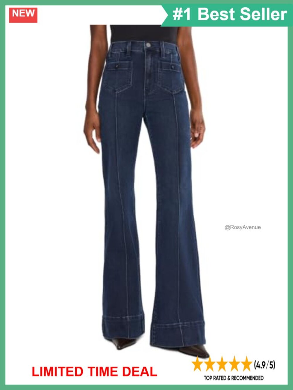 High-Rise Flare Jeans with Patch Pockets and Pintucks